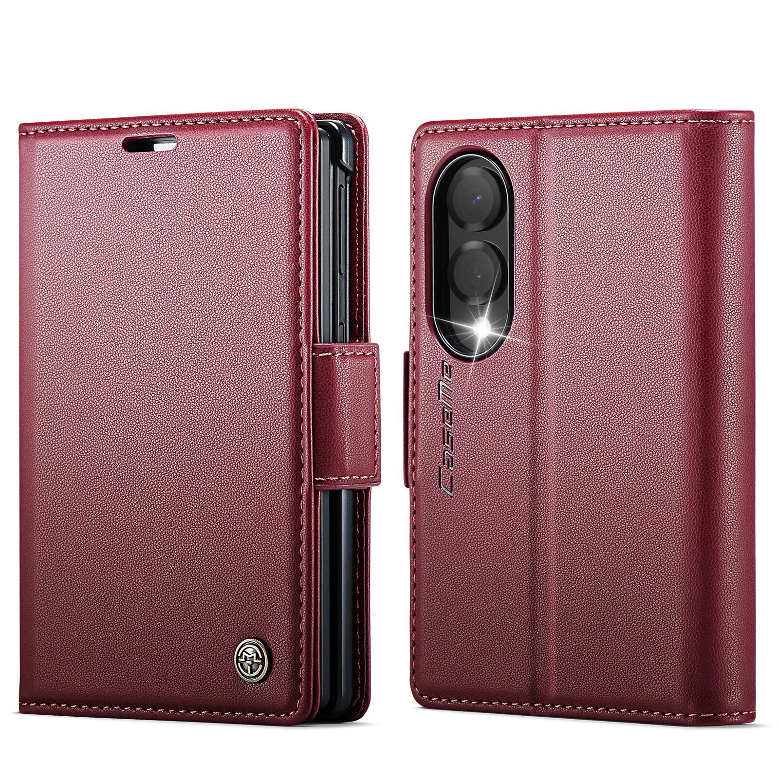 Alt View 8. UUCOVER - For Samsung Galaxy Z Fold8 Wide PU Leather Wallet Case with RFID Blocking Card Holder Cash Slot, Magnetic Folio Cover - Wine.