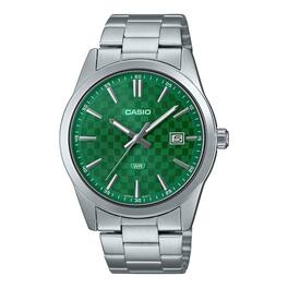 Casio - Men’s Stainless Steel Watch with Green Textured Dial - MTP-VD03D-3A1UDF - Silver