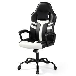 WELLFOR - Faux Leather Upholstered Office Chair with Removable Head Pillow and Rocking Function - White