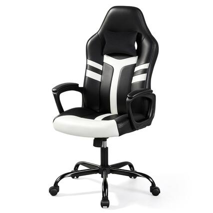 Front. WELLFOR - Faux Leather Upholstered Office Chair with Removable Head Pillow and Rocking Function - White.