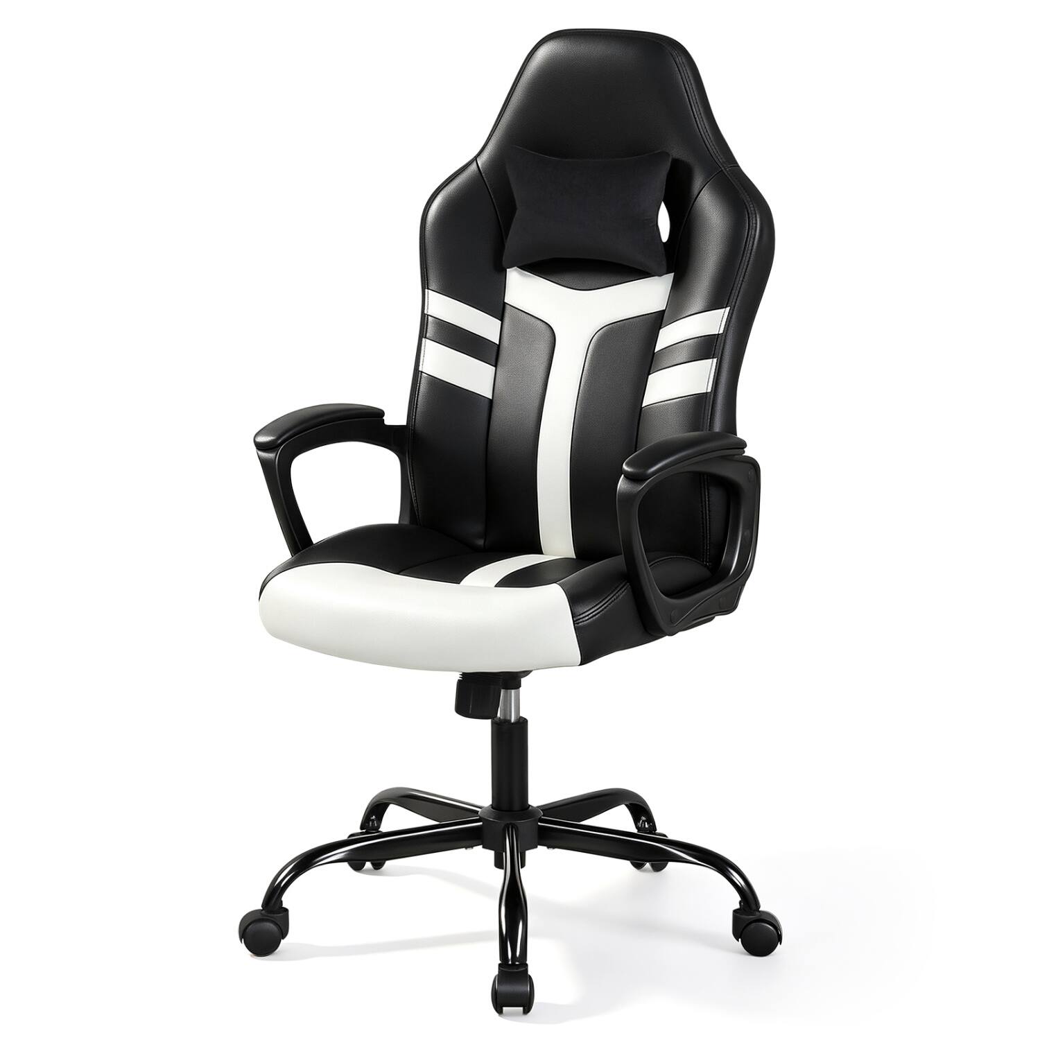 Front. WELLFOR - Faux Leather Upholstered Office Chair with Removable Head Pillow and Rocking Function - White.