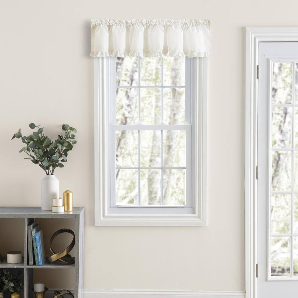 Front. Ellis Curtain - Ellis Home Classic Narrow Ruffle Natural Color Rod Pocket Valance 74" X 12" - Natural.