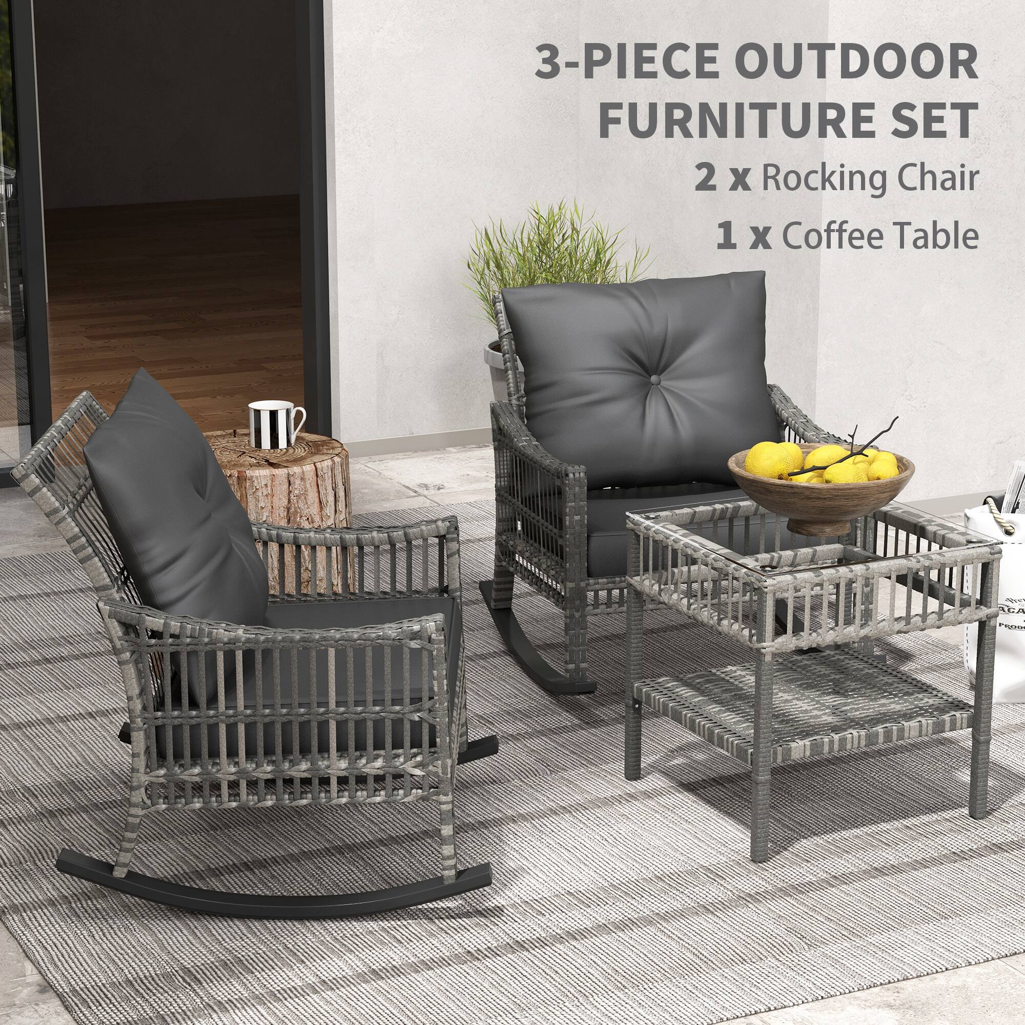 3-PIECE OUTDOOR FURNITURE SET
2 x Rocking Chair
1 x Coffee Table
AEA T