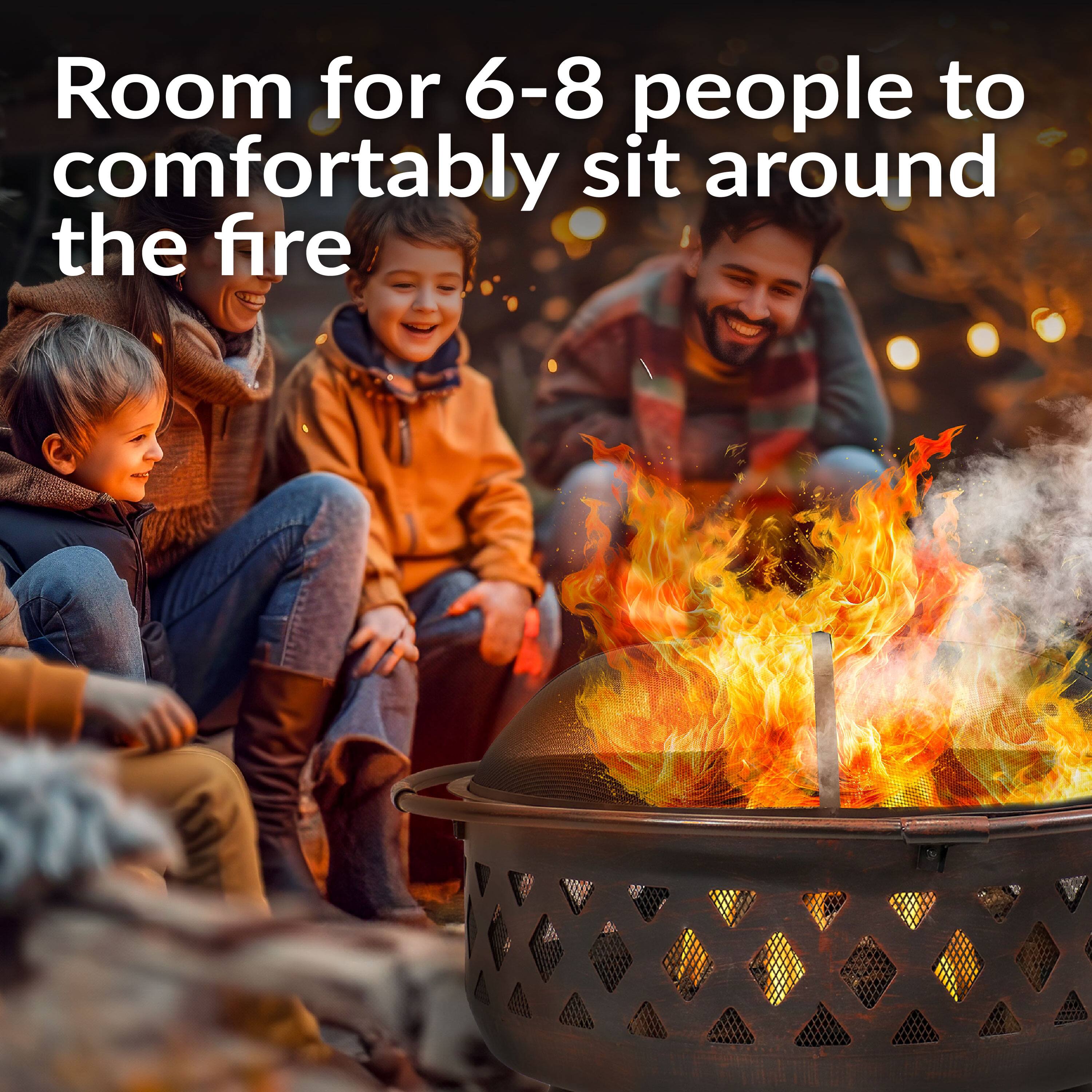 Room for 6-8 people to comfortably sit around the fire