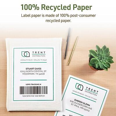 100% Recycled Paper  
Label paper is made of 100% post-consumer recycled paper.

TRENT DISTRIBUTION  
776 BLUTH BLVD, DALLAS, TX 75247

STUART EAVES  
6703 NORTH CRYSTAL ST.  
MOORPARK, TX 54018

USPS TRACKING #  
1234 5678 9100 1234 567891

TRENT DISTRIBUTION  
776 BLUTH BLVD, DALLAS, TX 75247

DARREN GLENN  
6703 NORTH CRYSTAL ST.  
ST. PAUL, MN 55103