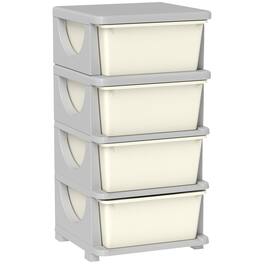 Qaba - 4 Tier Kids Storage Unit, 4 Drawer Chest Toy Organizer, Plastic Bins, Bedroom, Nursery, Living Room, Boys Girls Toddlers - Cream White