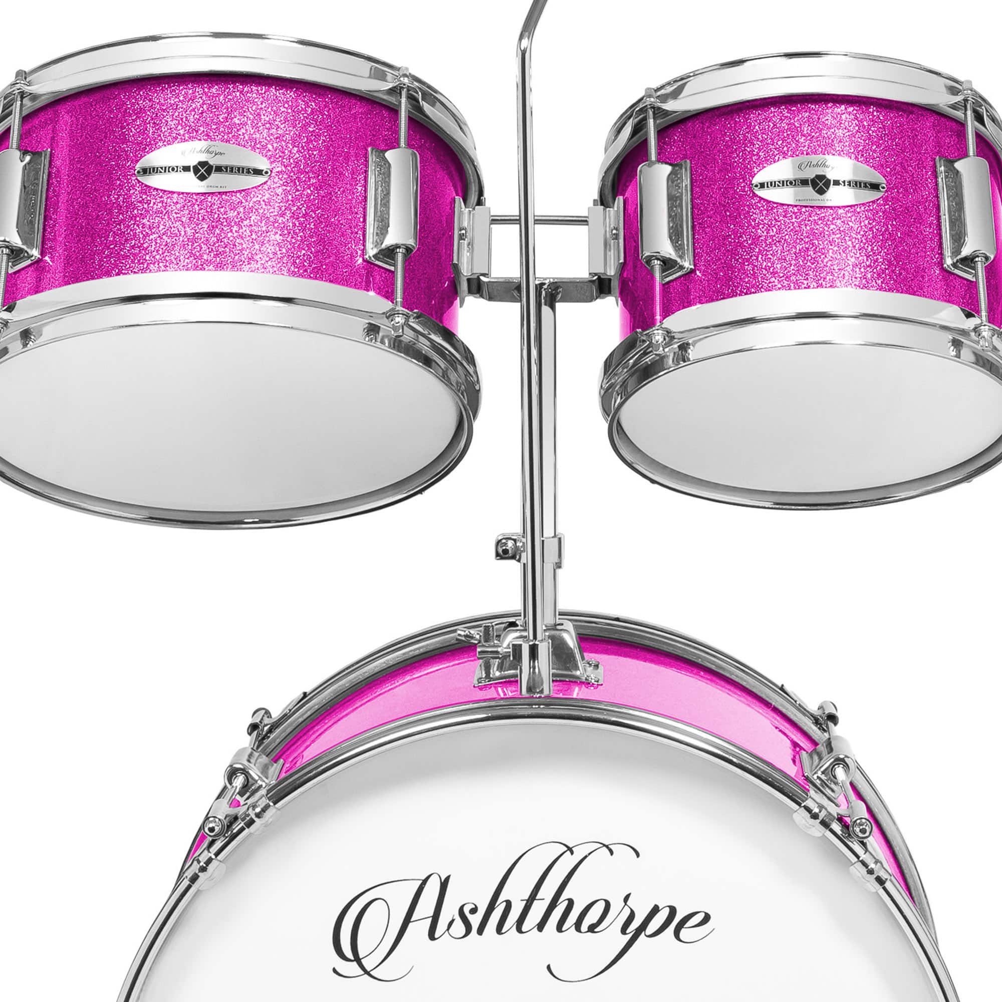Ashthorpe Beginner Drum Kit with Brass Cymbals (Set of 5) Pink S