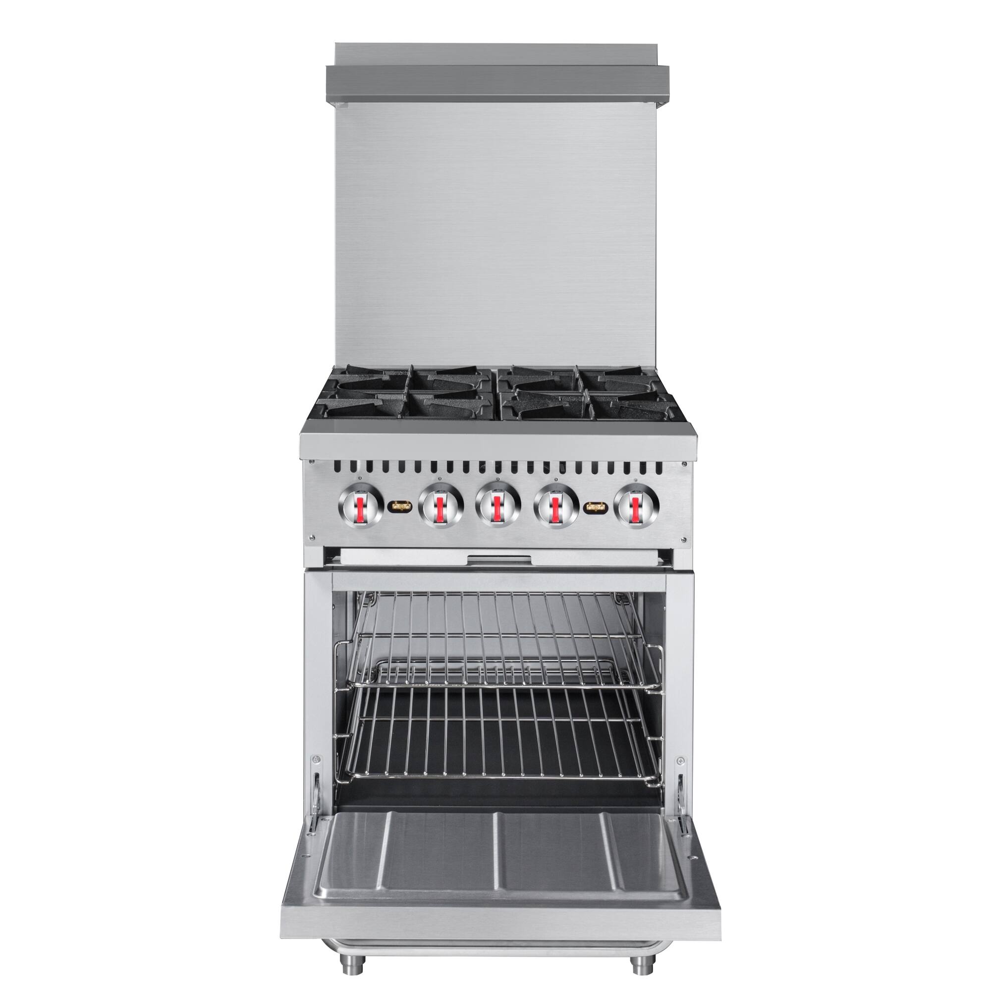 Left. Koolmore - 24 in. 4 Burner Commercial Natural Gas Range with Oven in Stainless-Steel (KM-CR24-NG) - Stainless Steel.