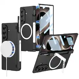 Dteck - for Samsung Galaxy Z Fold8 Ultra Magnetic Case with Hinge Protection,Built-in Screen Protector,Pen Holder & Kickstand - Black