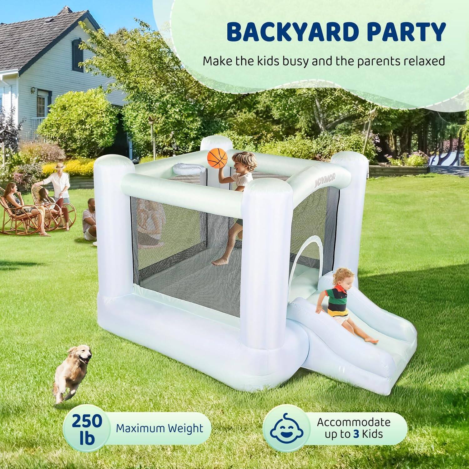 BACKYARD PARTY  
Make the kids busy and the parents relaxed  

JOYMCR 250  
Maximum Weight: 250 lb  
Accommodate up to 3 Kids