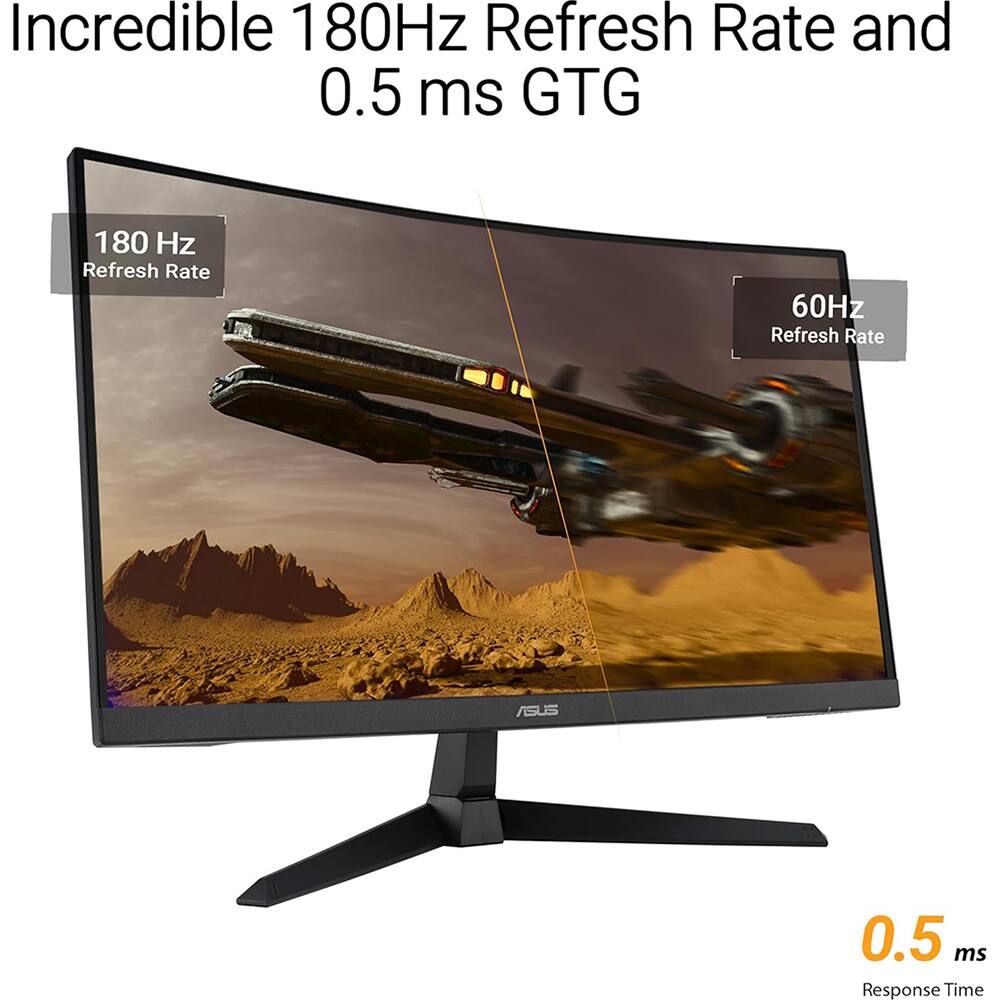 Incredible 180Hz Refresh Rate and 0.5 ms GTG

180 Hz Refresh Rate

60Hz Refresh Rate

0.5 ms Response Time