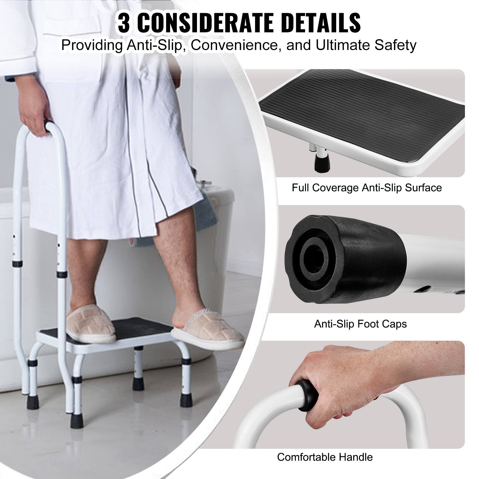3 CONSIDERATE DETAILS  
Providing Anti-Slip, Convenience, and Ultimate Safety  

- Full Coverage Anti-Slip Surface  
- Anti-Slip Foot Caps  
- Comfortable Handle