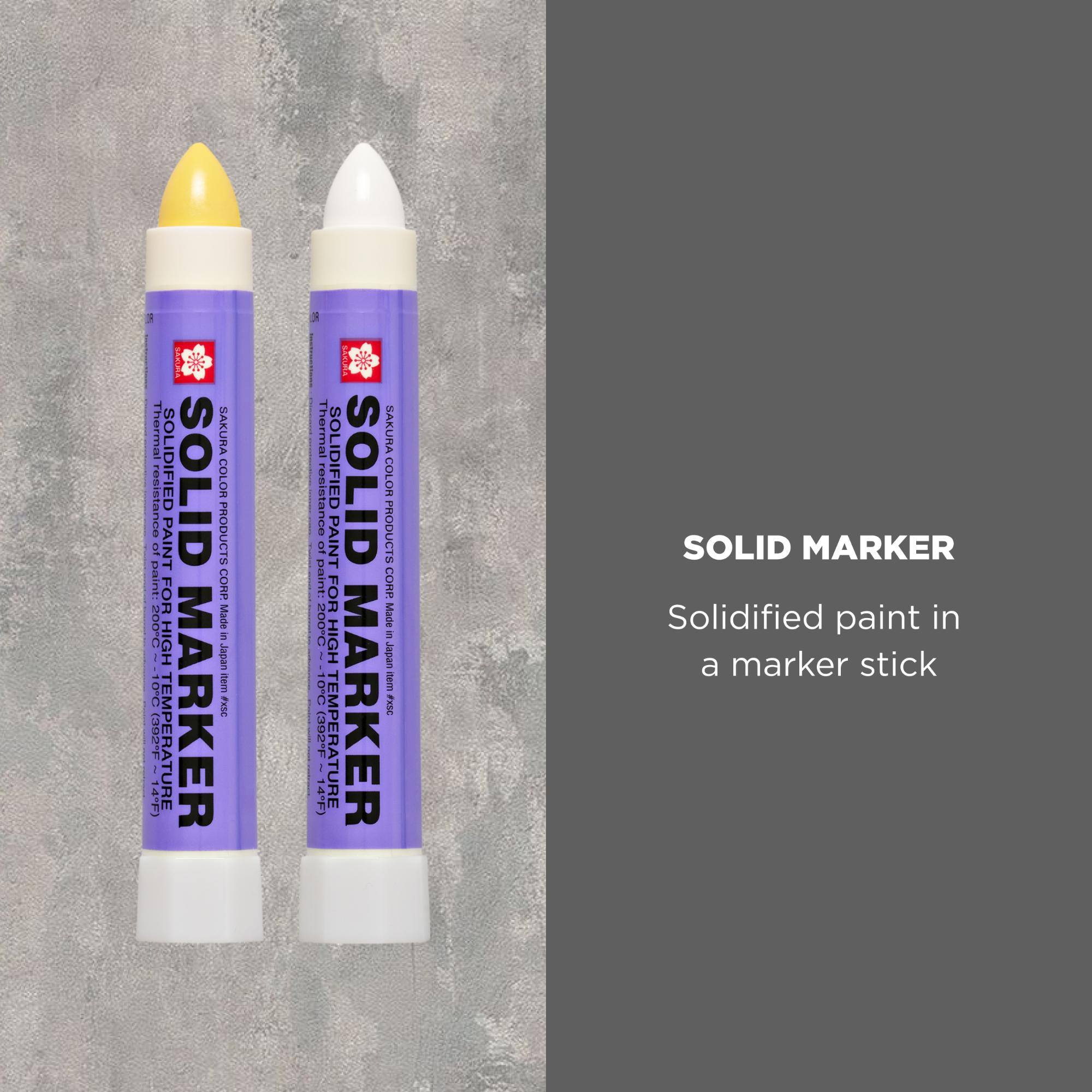 Thermal resistance paint: 200C 10C (392F 14F)  
SOLIDIFIED PAINT FOR HIGH TEMPERATURE  
SAKURA MARKER  
SAKURA COLOR PRODUCTS CORP. Made in Japan item #X5G  

Thermal resistance paint: 300C 0C (572F 14F)  
SOLIDIFIED PAINT FOR HIGH TEMPERATURE  
SOLID MARKER  
SAKURA COLOR PRODUCTS CORP. Made in Japan item #XSC  

SOLID MARKER  
Solidified paint in a marker stick
