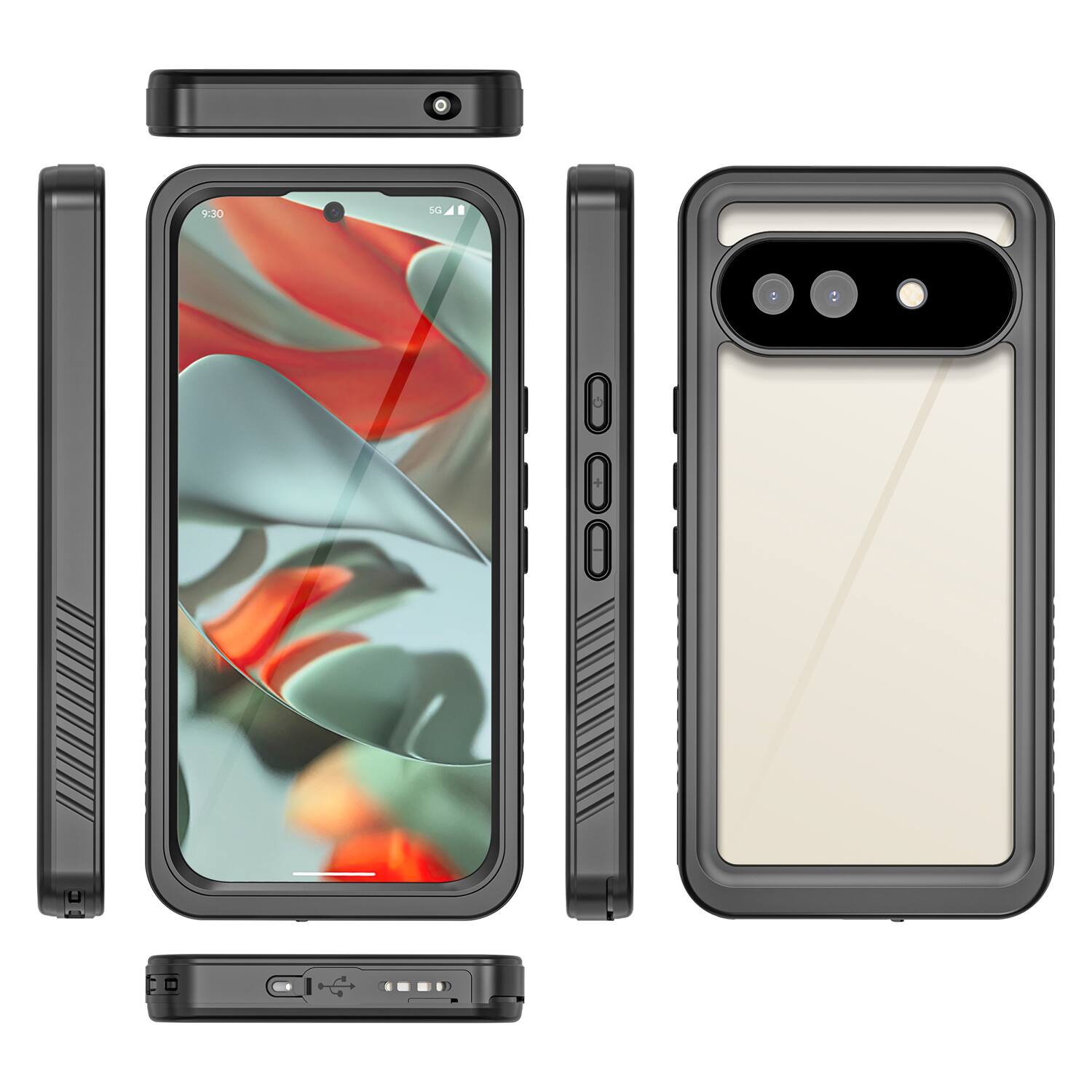 Alt View 4. Dteck - Waterproof Full Body Case for Google Pixel 9a,Clear PC Back Shockproof Heavy Duty Cover with Built-in Screen Protector - Black.