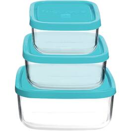 Bormioli Rocco - Frigoverre Square Glass Food Storage Containers Set, 3-Piece - Clear and Blue