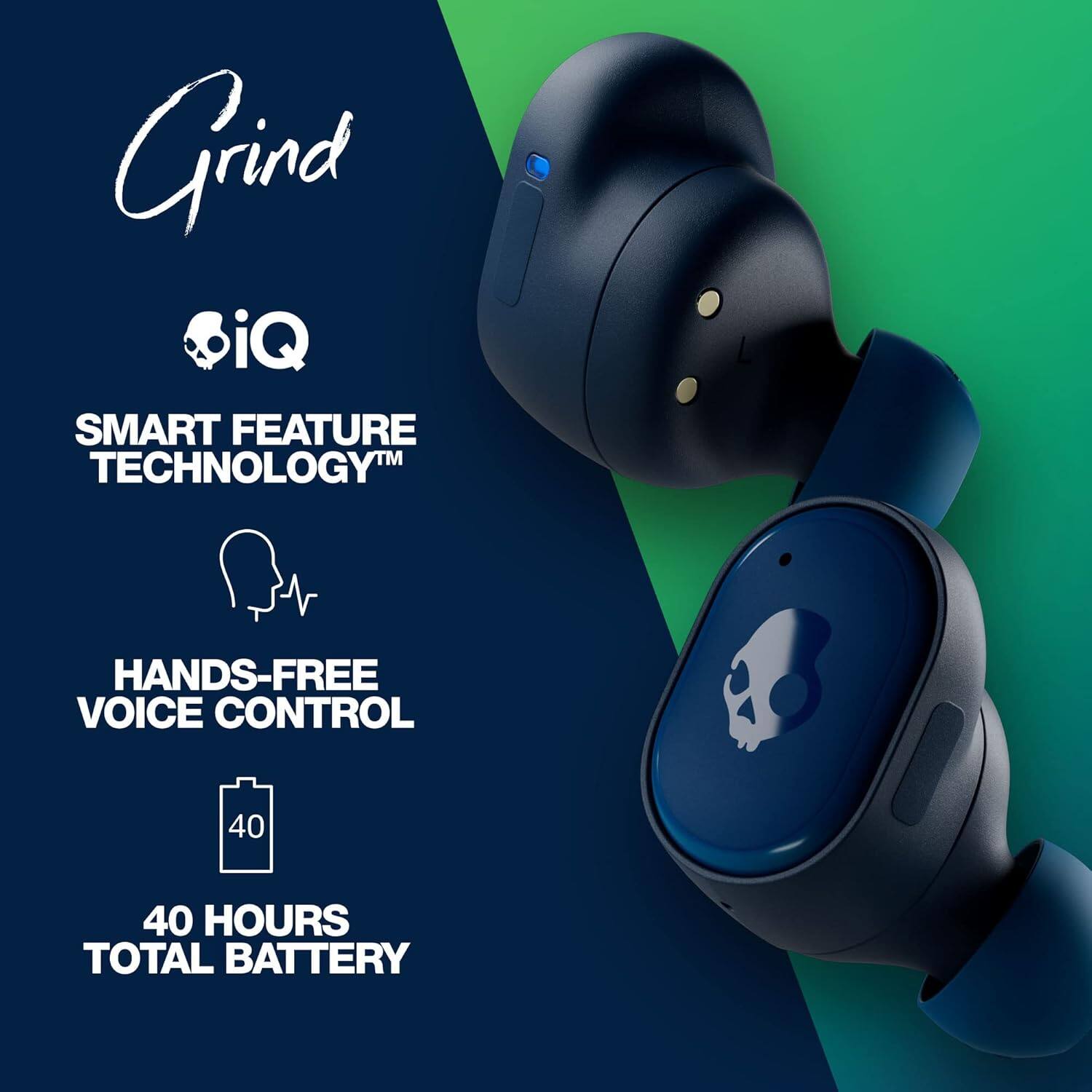 Grind iQ SMART FEATURE TECHNOLOGY™ HANDS-FREE VOICE CONTROL 40 HOURS TOTAL BATTERY