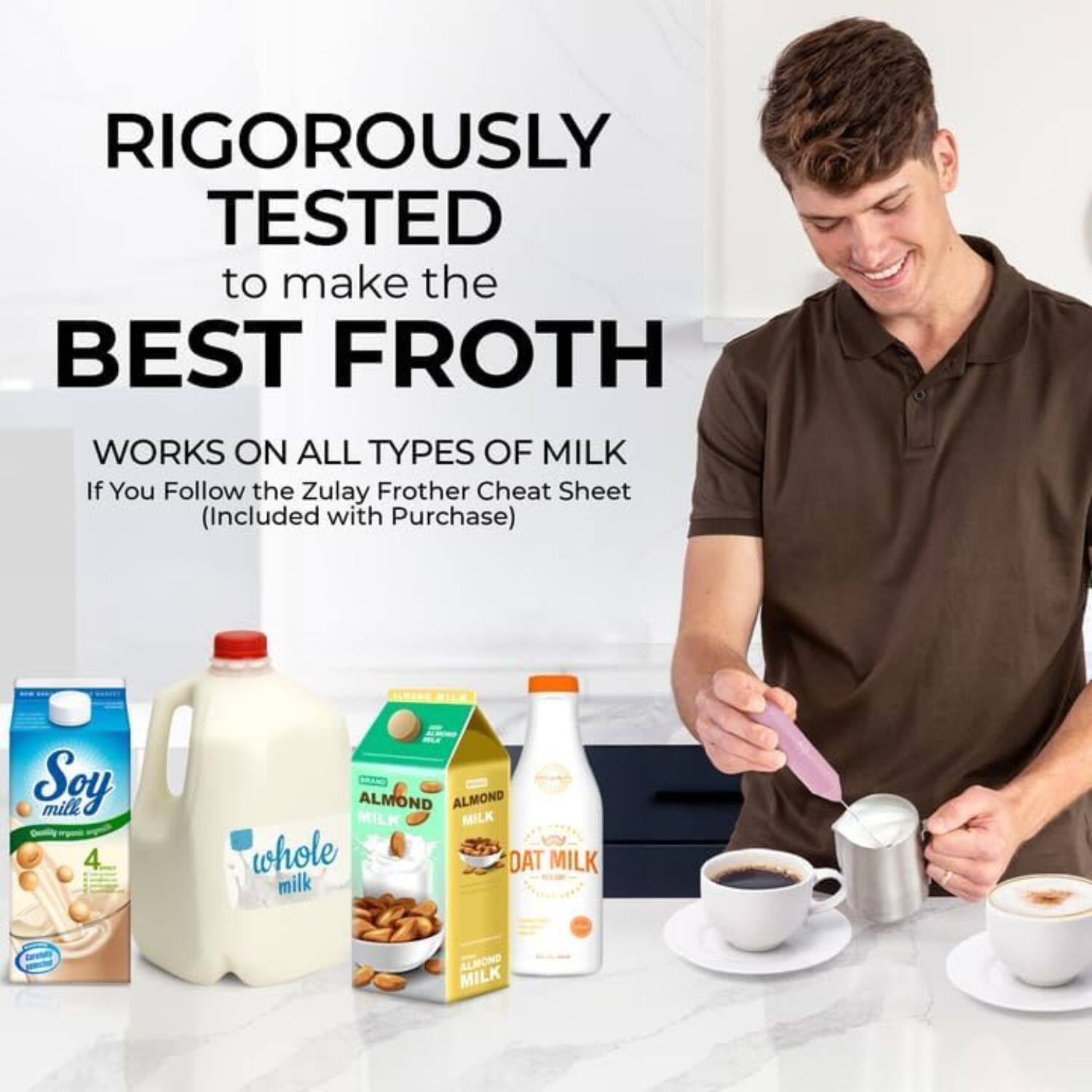 Soy milk, whole milk, almond milk, and oat milk.