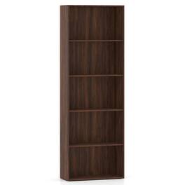 Boyel Living - 5-Shelf Multi-Functional Wood Bookcase for Home Office - Walnut Brown