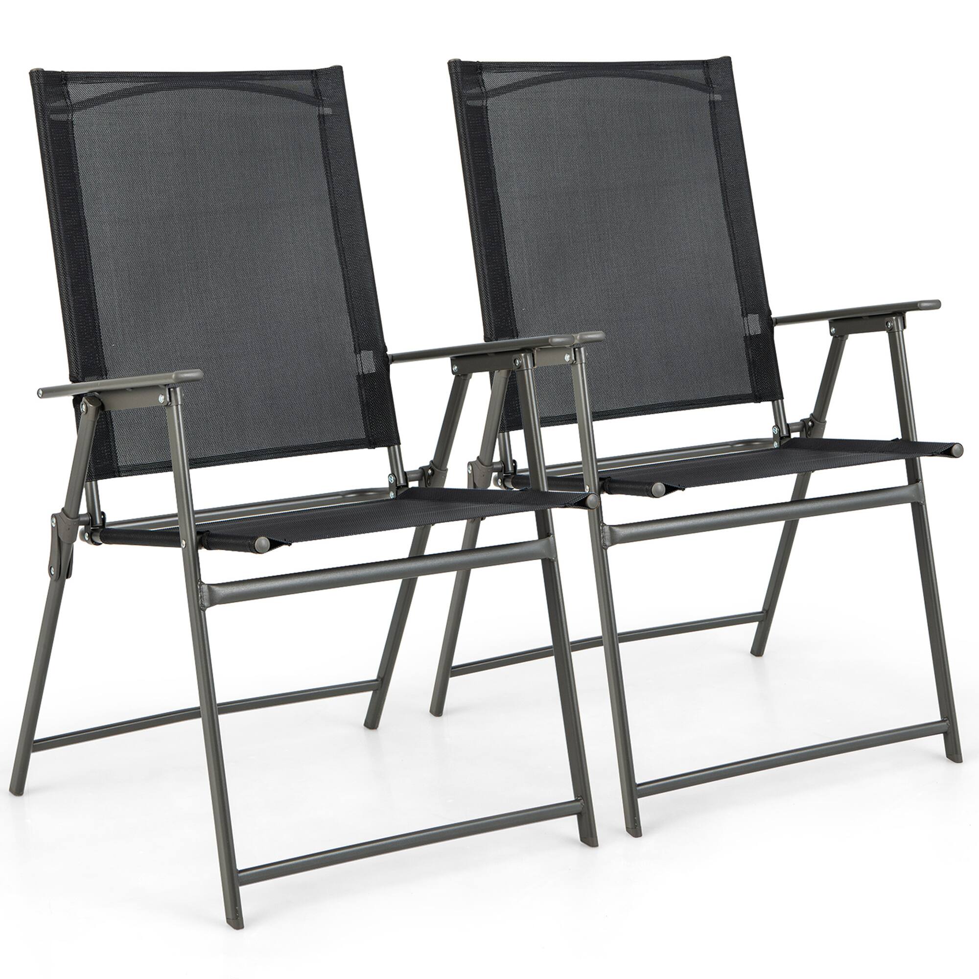 Alt View 9. Gymax - Gymax 4PCS Patio Portable Metal Folding Chairs Dining Chair Set Poolside Garden - Black and Grey.
