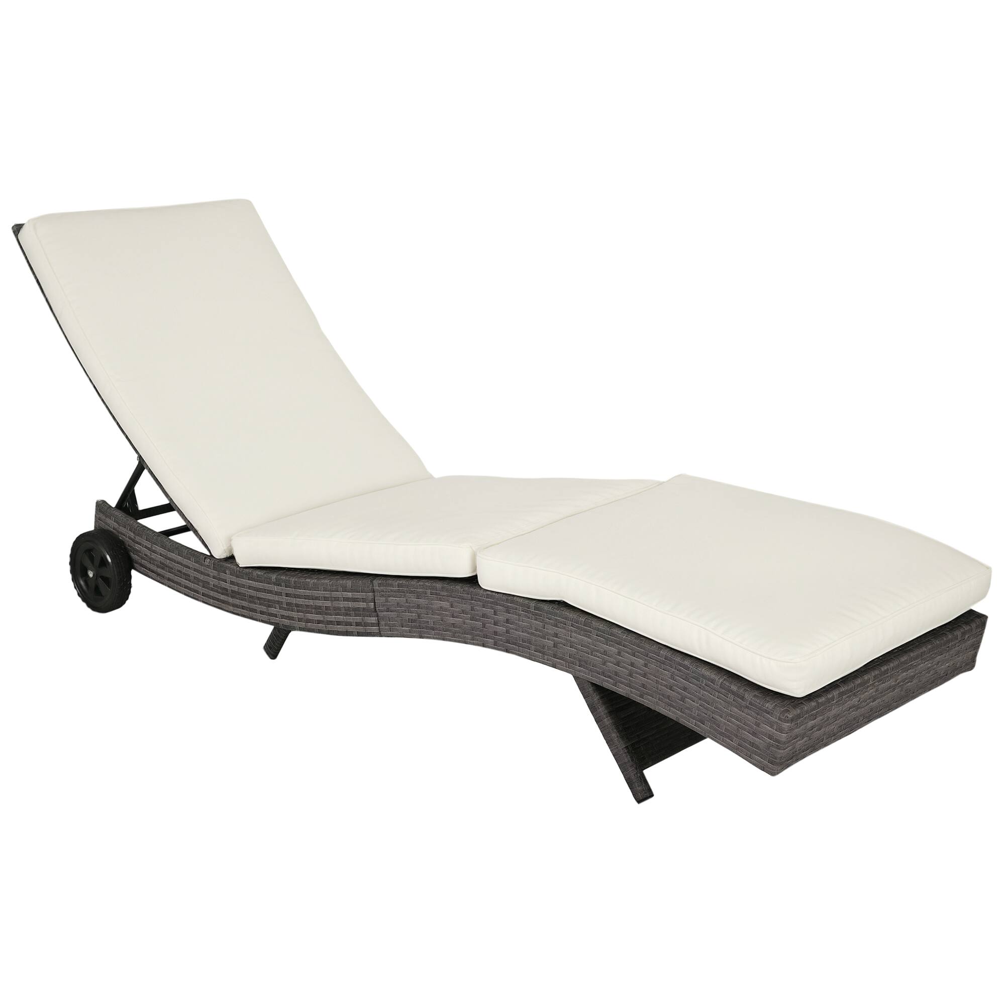Outsunny - Wicker Chaise Lounge Chair Outdoor PE Rattan Cushioned Patio Sun Lounger with 5-Level Adjustable Backrest & Wheels - Cream White