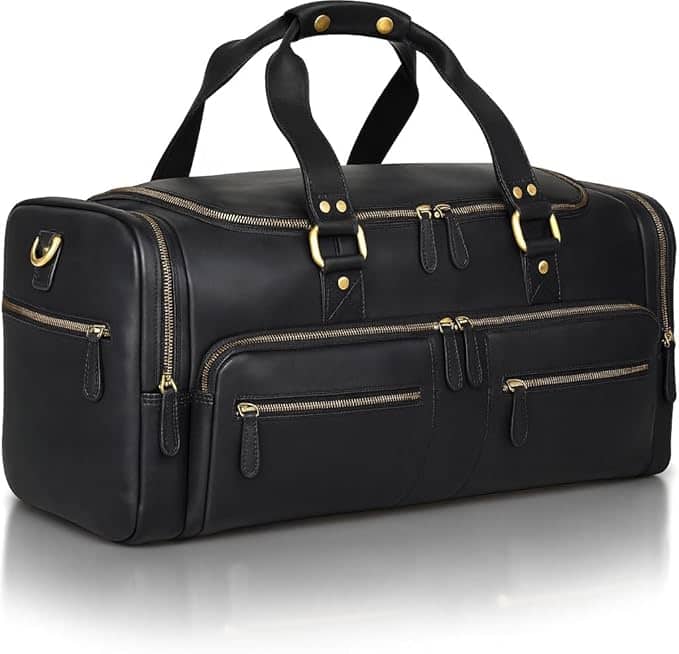 Luxorro - Leather Duffel Bag For men. 22 Inch - Black