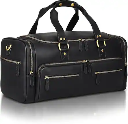 Front. Luxorro - Leather Duffel Bag For men. 22 Inch - Black.