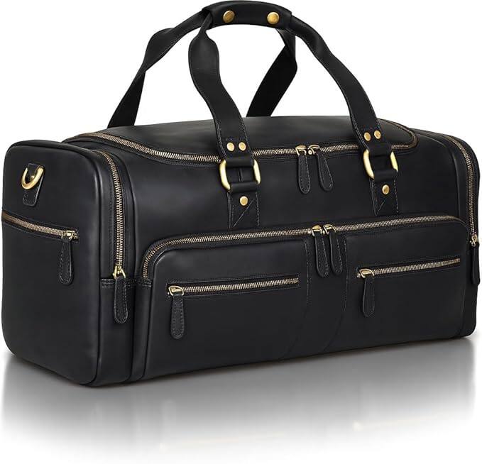 Front. Luxorro - Leather Duffel Bag For men. 22 Inch - Black.