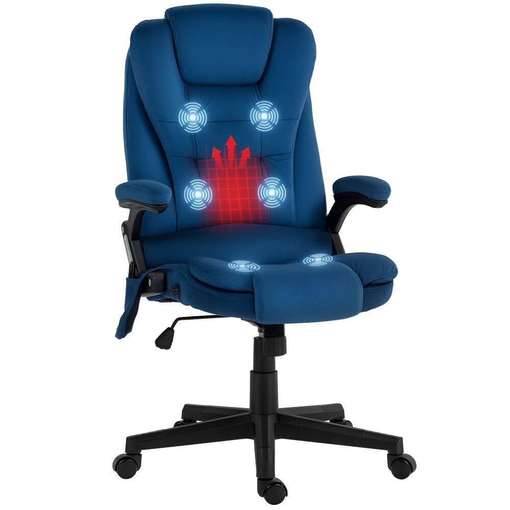 Alt View 7. Loheer - Loheer Massage Office Chair Heated Executive Chair Velvet Desk Chair Dark Blue High Back Vibrating Reclining - Dark Blue.