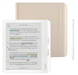 Kobo - Libra Colour (White) eReader with White Stylus 2Gen Bundle - 2024 - Sand Beige Notebook SleepCover