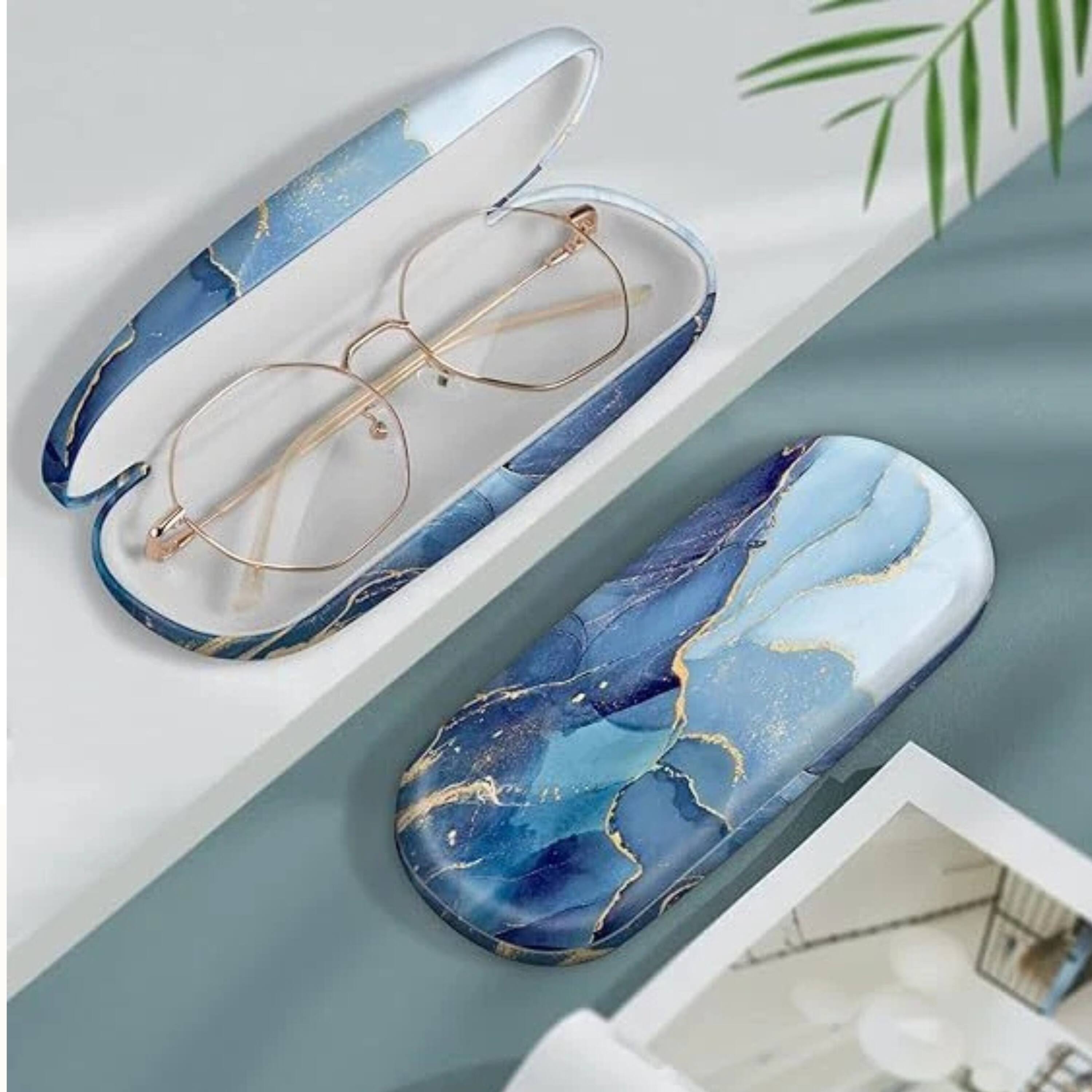 Left. Kitcheniva - Durable Hard Shell Eyeglasses Box With Cleaning Cloth Protective Cover Glittering Marble - Glittering Marble.