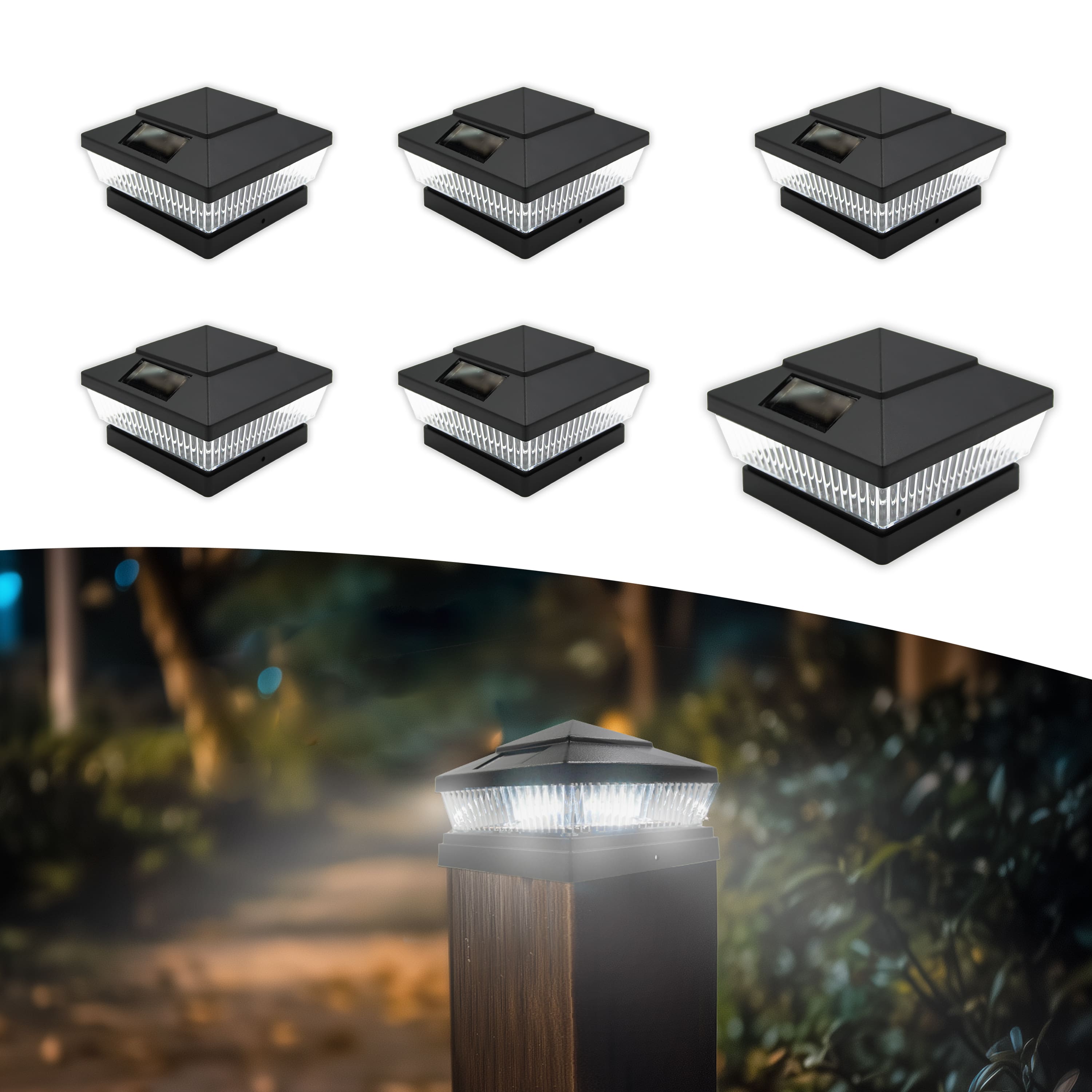 FC Design - Black Solar Post Light 5 Ultra-Bright LED 78 Lumen Fit 6x6 Inch Wood Vinyl Deck Posts , set of 6 - Multicolor