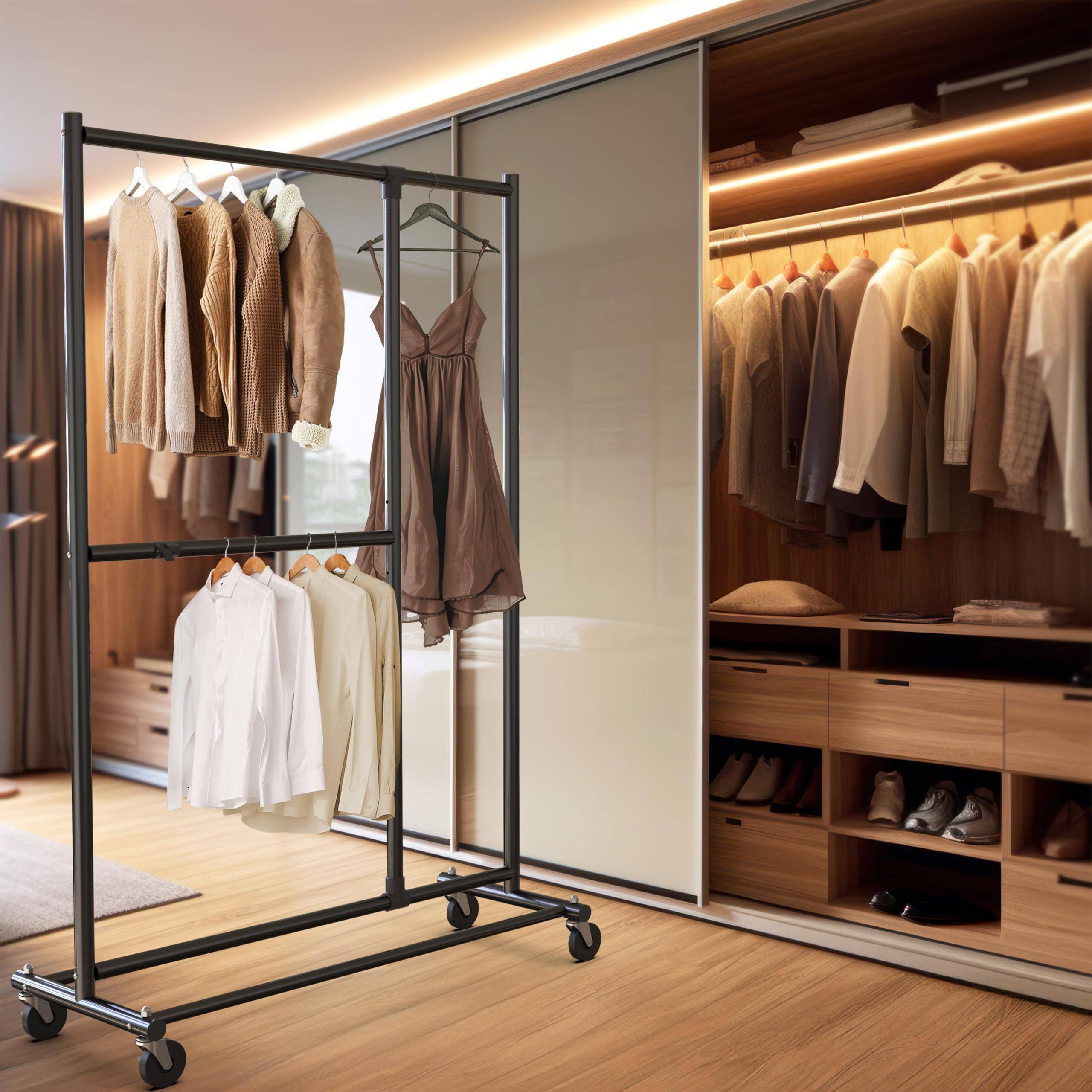 Alt View 3. ThinkLink Electronic - Dual Bar Adjustable Garment Rack 72-inch Height - Black.