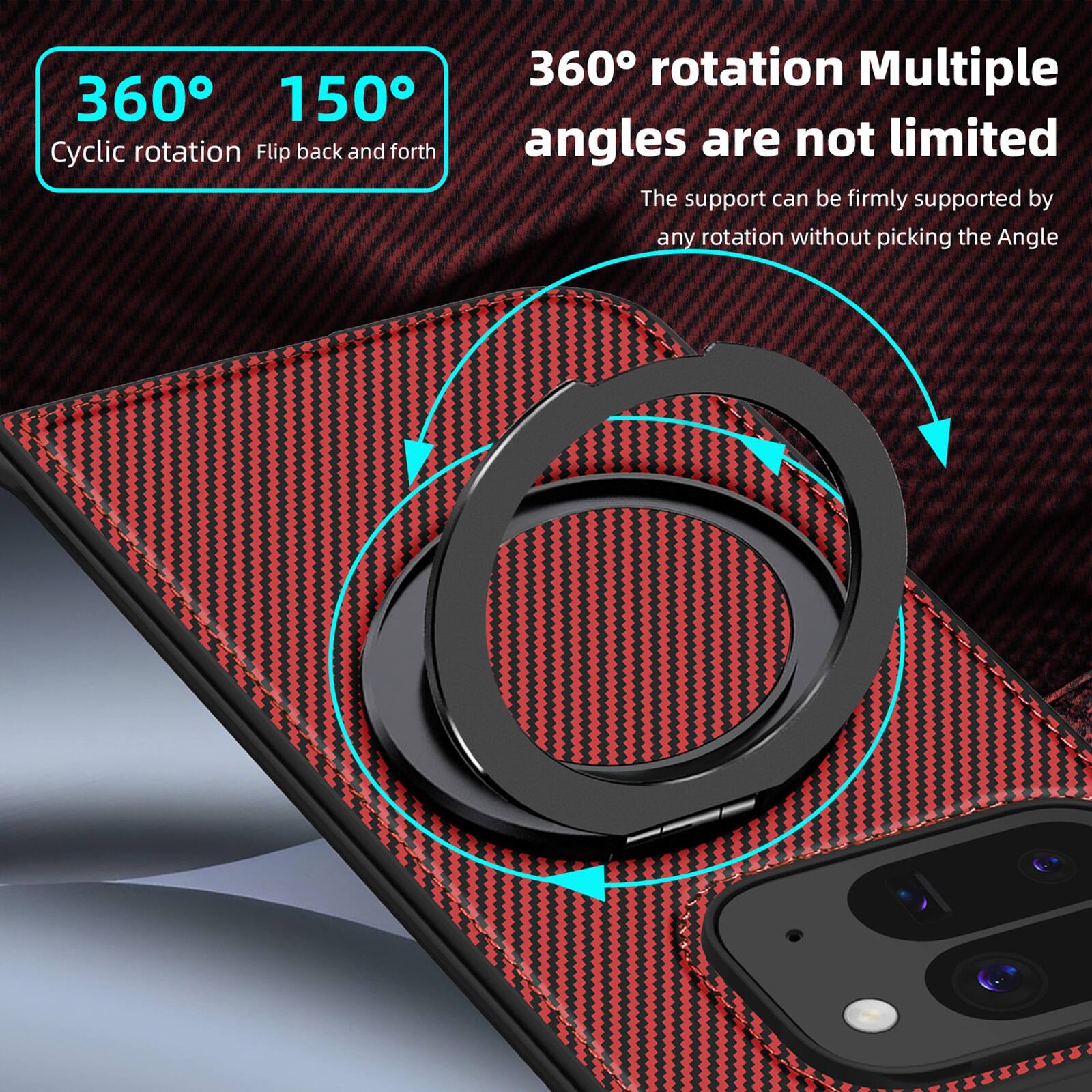 360° 150°  
Cyclic rotation Flip back and forth  
360° rotation Multiple angles are not limited  
The support can be firmly supported by any rotation without picking the Angle