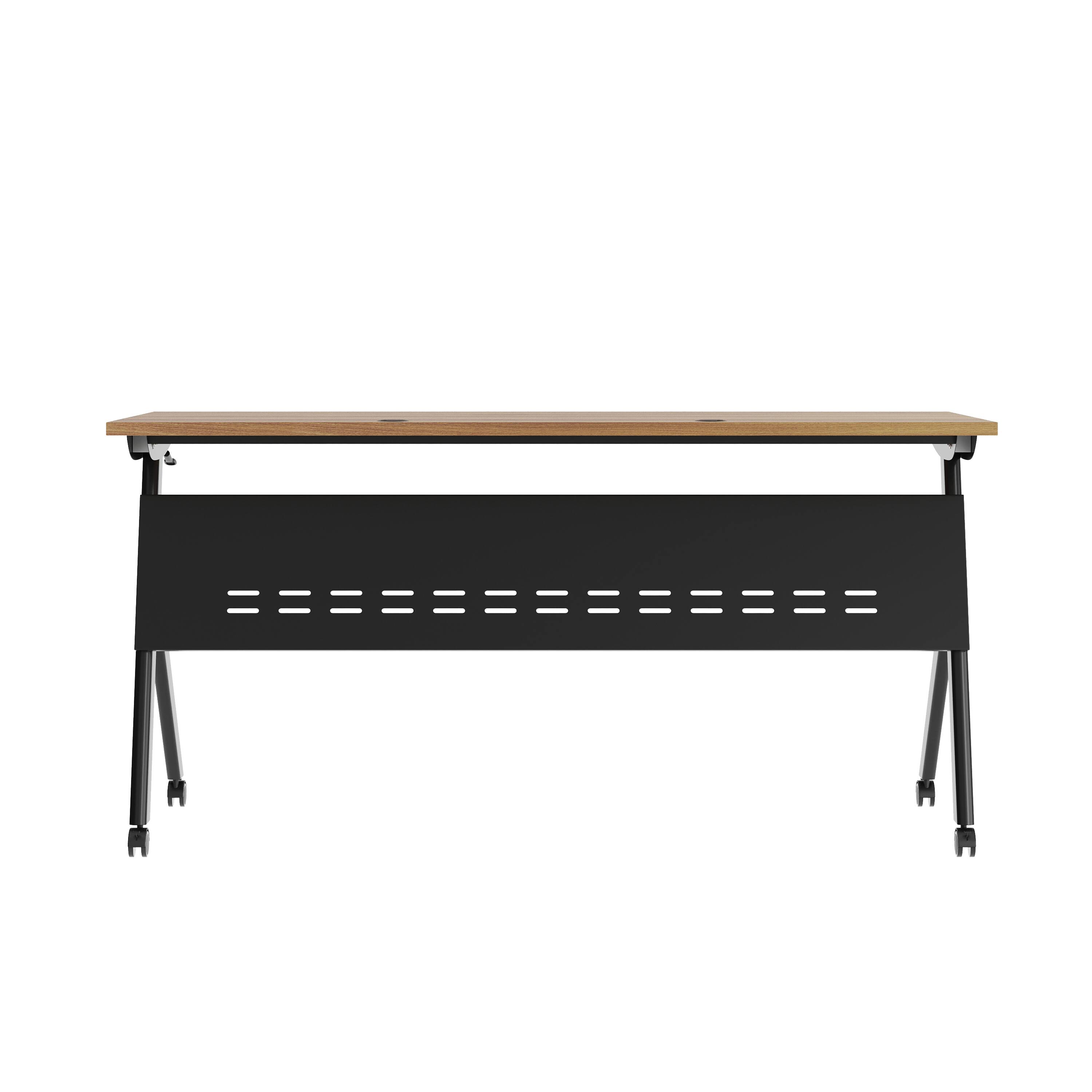 Alt View 5. Emma + Oliver - Griffin Heavy-Duty Flip Top Training Table with Nesting Design, Privacy Panel, Y-Legs, Tabletop, Metal Frame - Walnut Top/Black Frame.