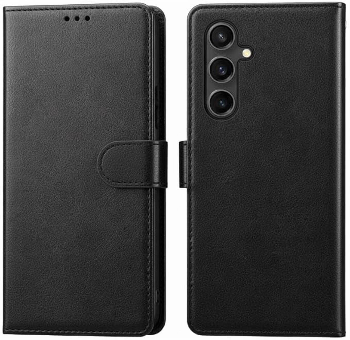 Front. RadEnergy - EMF Blocking Genuine Leather Wallet Phone Case with Card Holder for Samsung Galaxy, Anti Radiation (Black-S25 Ultra) - Black.