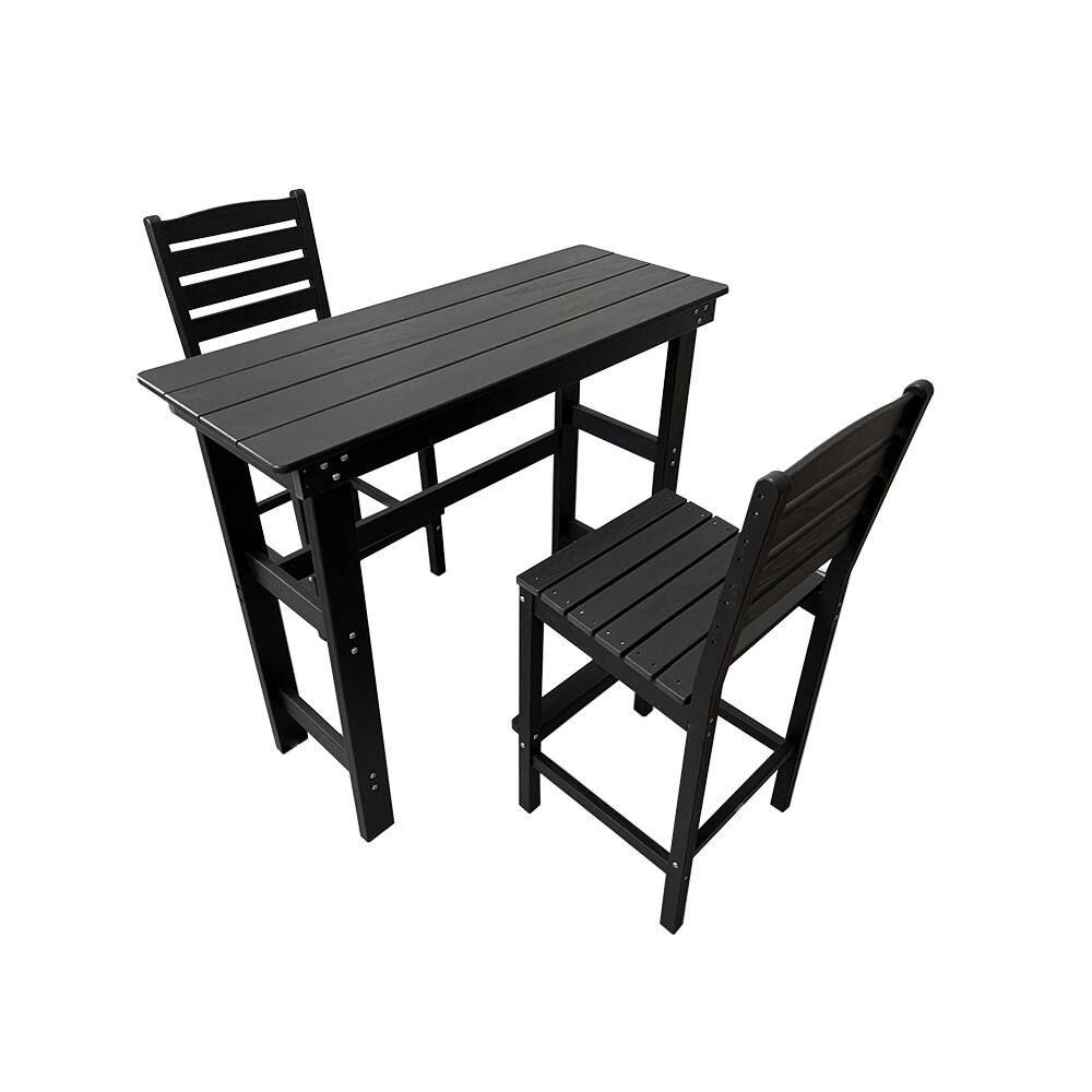 Alt View 4. Fortune Candy - HDPE Patio Bar Set, Outdoor Bar Stools with Table, Weather Resistant, for Poolside, Garden, Yard, Balcony (3 Piece) - Black.