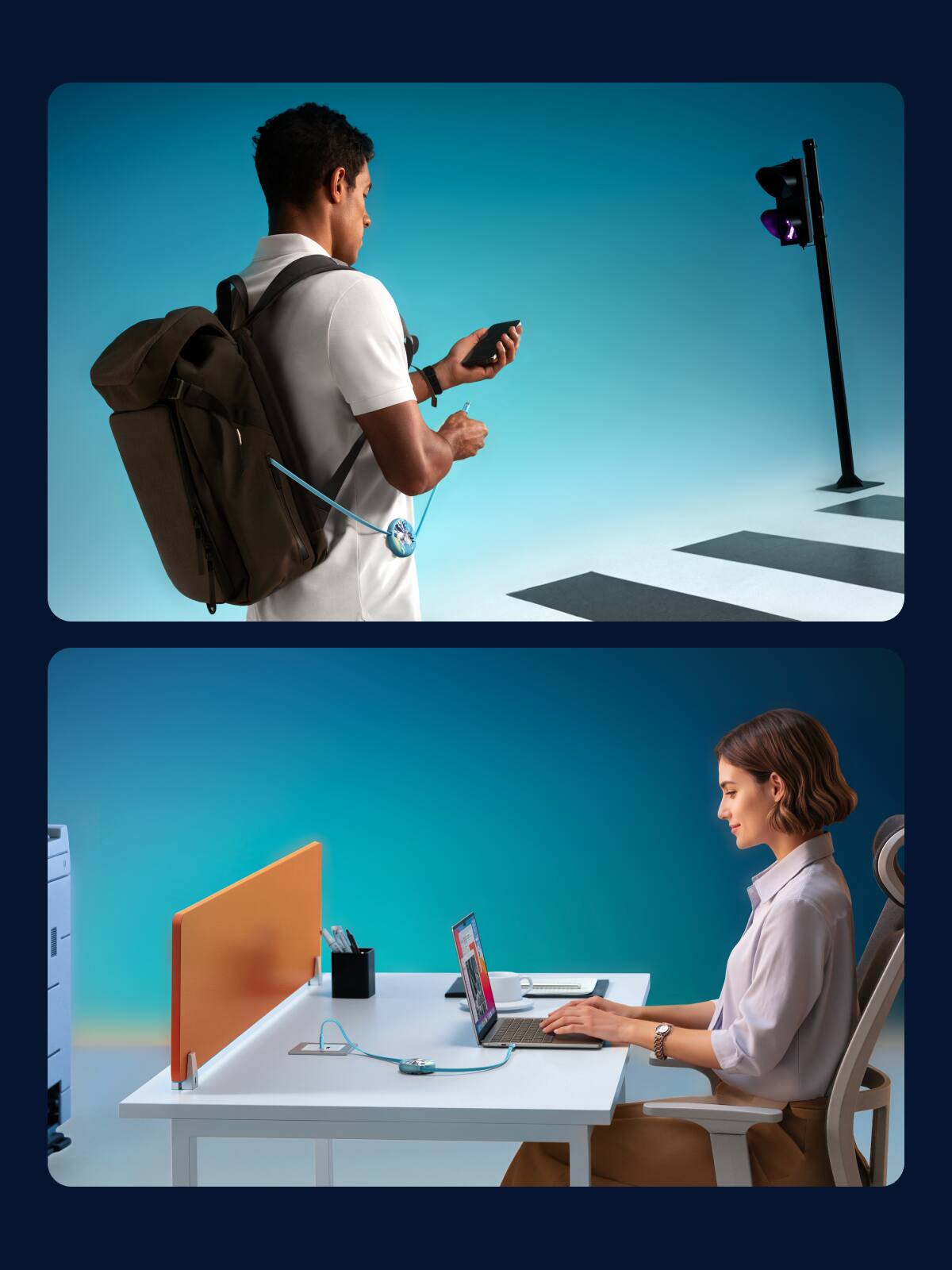 Alt View 5. UGREEN - x Honkai Star Rail 100W Retractable USB-C Cable for Laptops, Cellphones, 3.3ft - Glacier Blue.