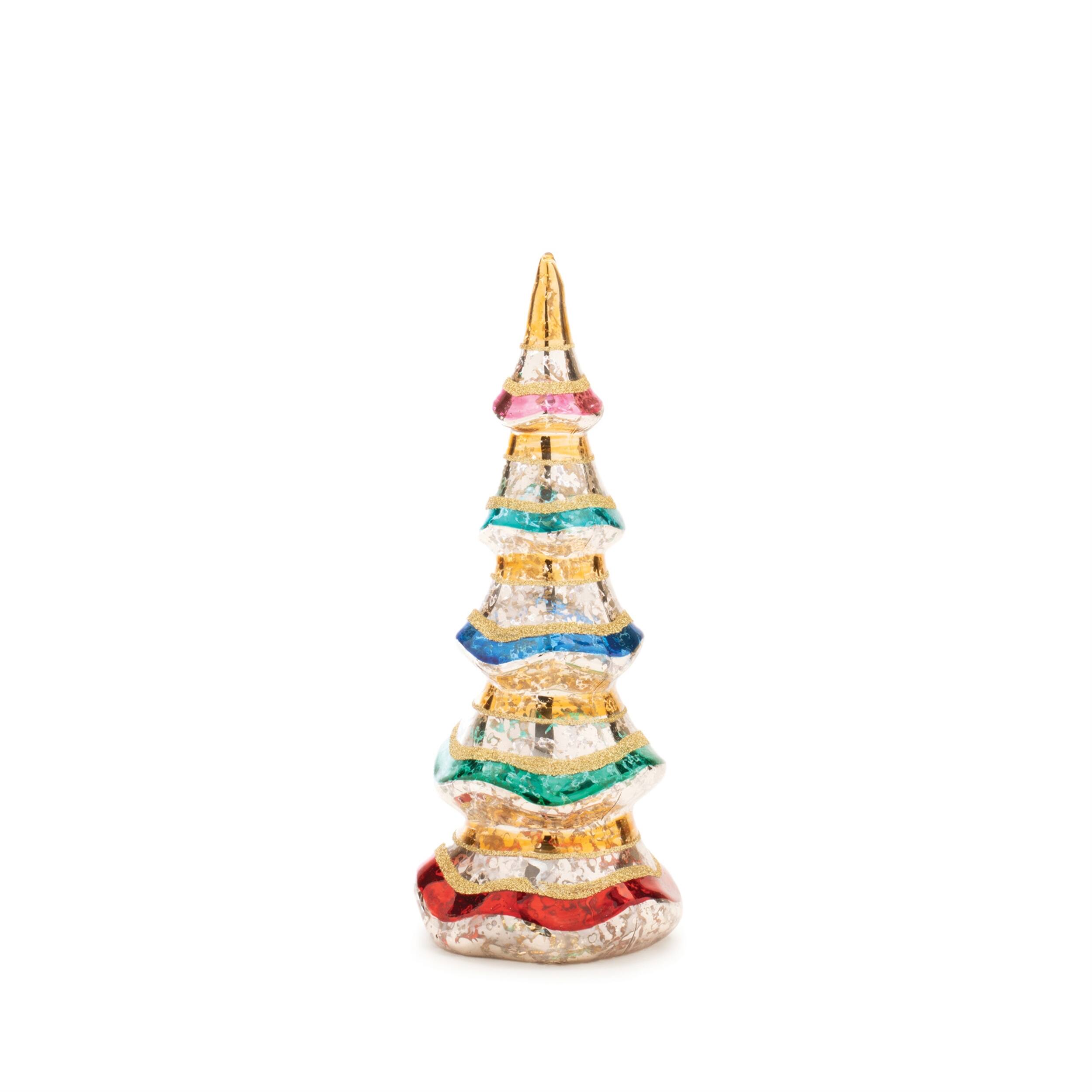 Back. BreeBe - Multicolor Mercury Glass Pine Tree (Set of 3) - Gold, Red, Green, Blue.