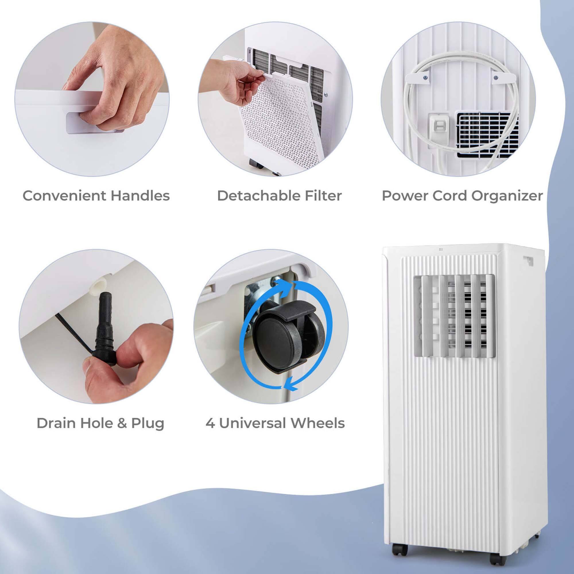 Convenient Handles, Detachable Filter, Power Cord Organizer, Drain Hole & Plug, 4 Universal Wheels.