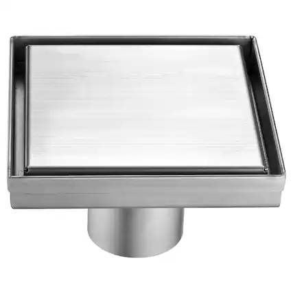 Front. Alfi - 5" x 5" Modern Square Brushed Stainless Steel Shower Drain with Solid Cover - Stainless Steel.