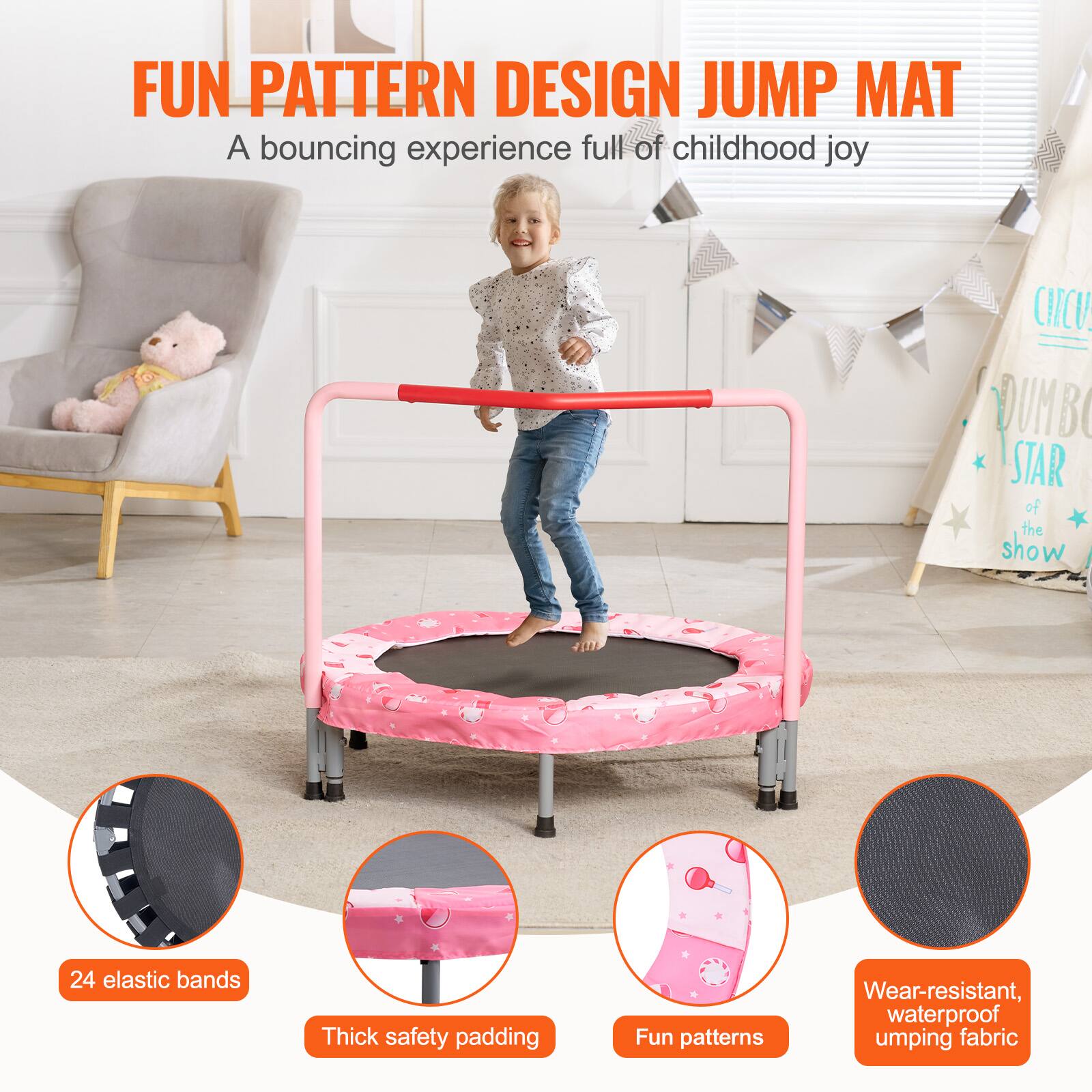 FUN PATTERN DESIGN JUMP MAT  
A bouncing experience full of childhood joy  

- CHEQU DUMBO B STAR of the show  
- 24 elastic bands  
- Thick safety padding  
- Fun patterns  
- Wear-resistant, waterproof jumping fabric