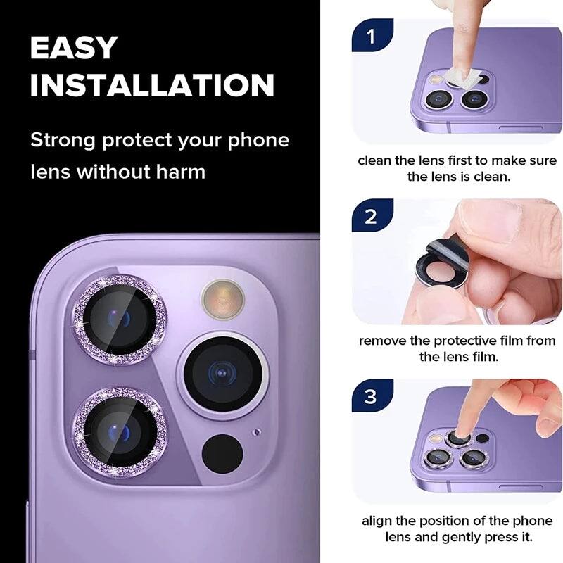 EASY INSTALLATION

Strong protect your phone lens without harm

1. clean the lens first to make sure the lens is clean.
2. remove the protective film from the lens film.
3. align the position of the phone lens and gently press it.