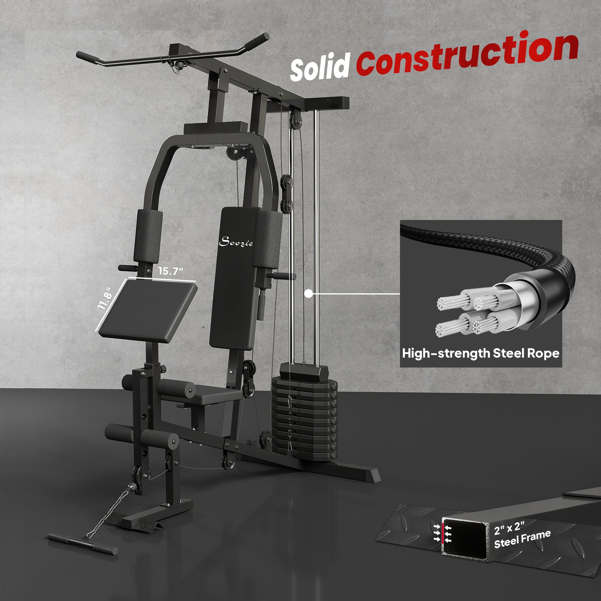 Soozier Multifunction Home Gym System, Workout Station with 99Lbs