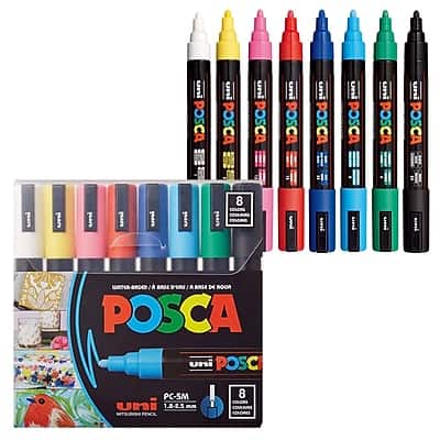 uni-ball - uni POSCA PC-5M Water-Based Paint Markers, Reversible Medium Tip, 8/Pack - Assorted Colors