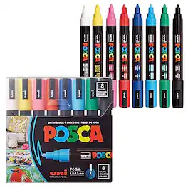 uni-ball - uni POSCA PC-5M Water-Based Paint Markers, Reversible Medium Tip, 8/Pack (PC5M8C) - Assorted Colors
