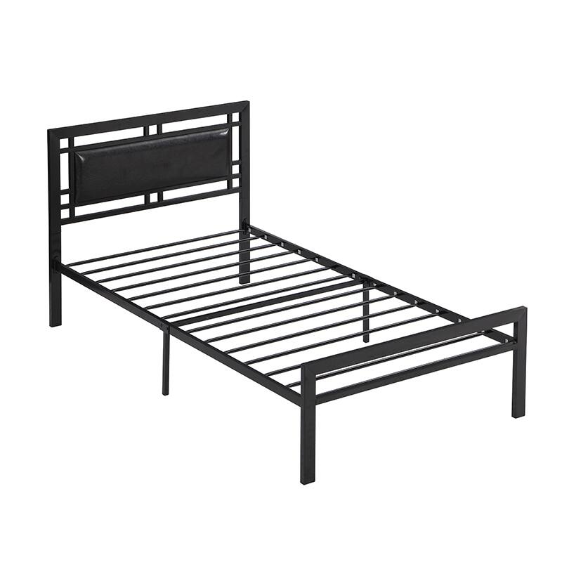 Back. LUCKY ONE - Twin Size Metal Bed Frame with Headboard - Black.