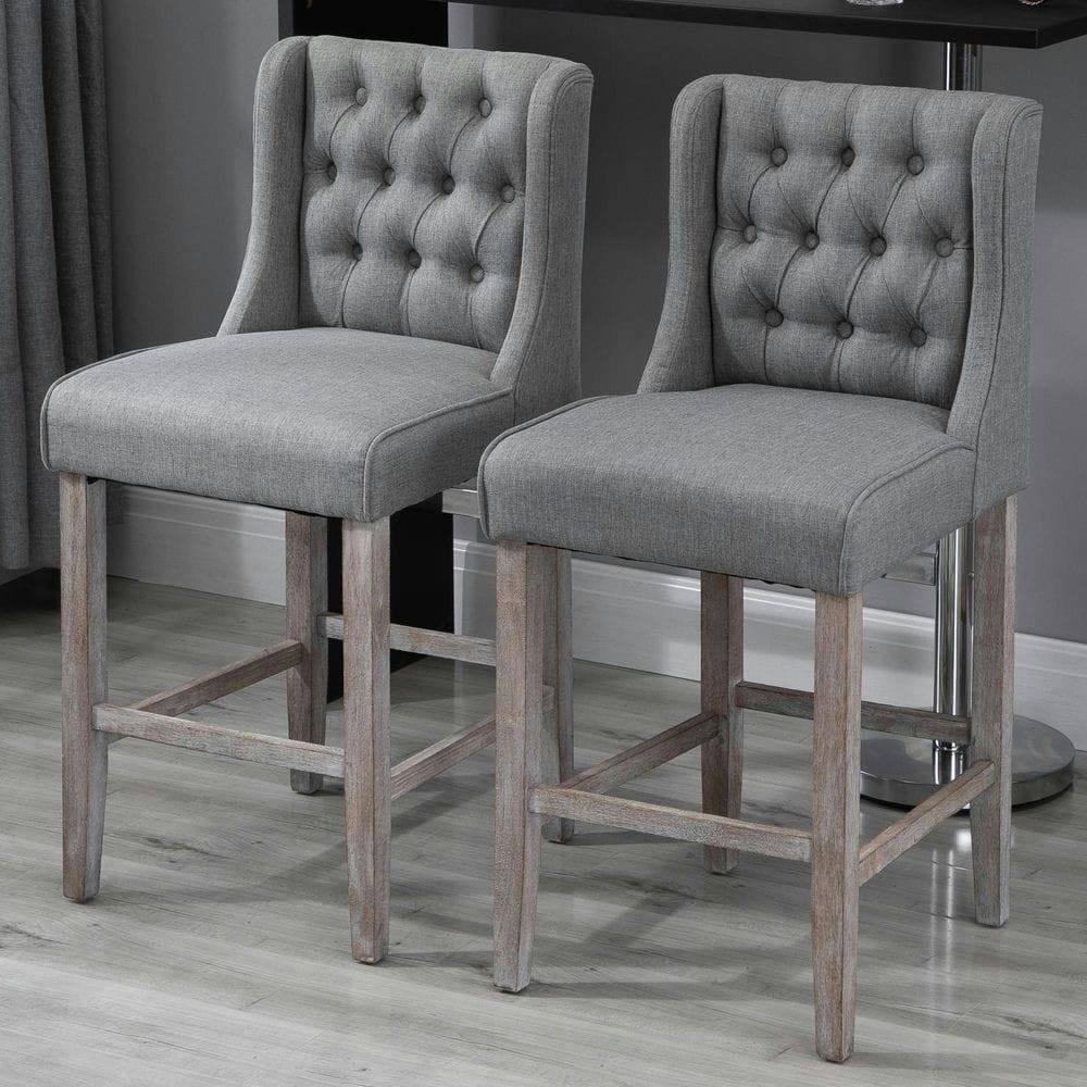 Front. Kadyn - 26.25" Counter Height Bar Stools, Tufted Wingback Armless Upholstered Dining Chair, Set of 2, Gray - Gray.