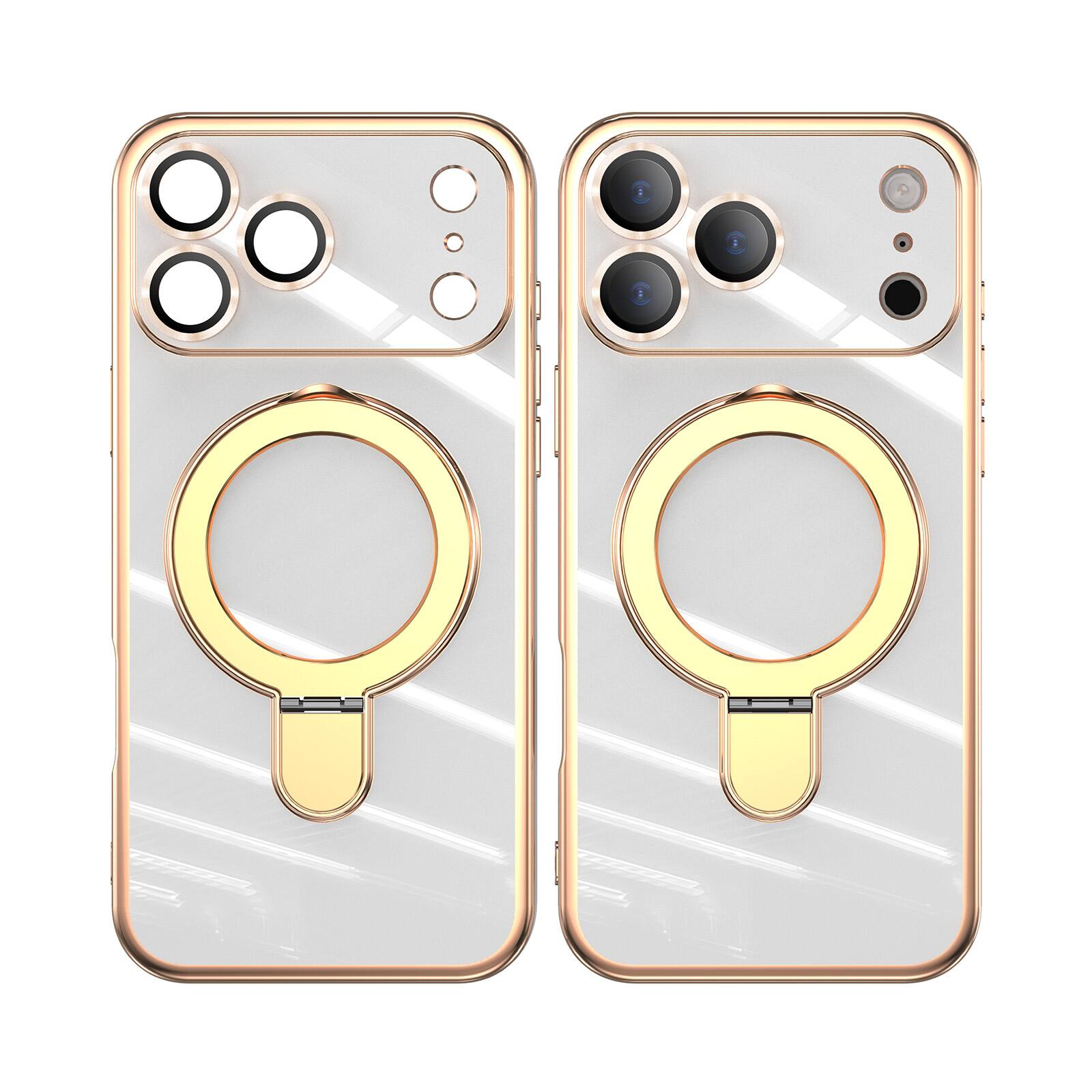 Angle. Dteck - Mag Safe Case for Apple iPhone 17 Pro Max,Slim Shockproof TPU Case with Metal Stand Plated Bumper Bulit in Lens Film - White.
