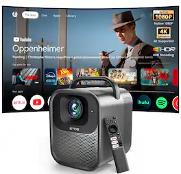 ETOE - Seal Pro 1080P Google TV Projector w/ Netflix Certified, 1300 ANSI, 20W Dolby Audio, Auto Focus & Keystone, 4K Decoding - Black