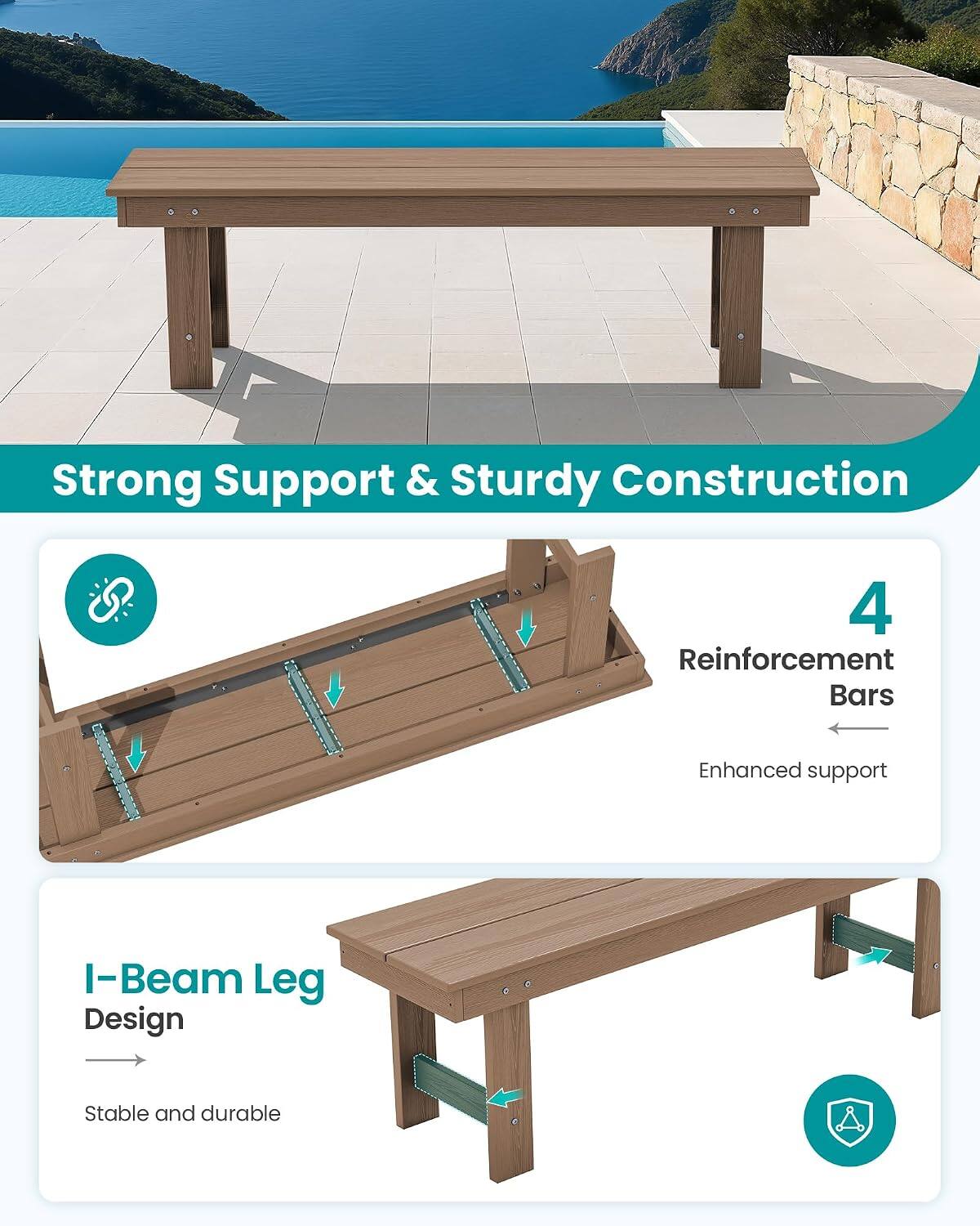 Strong Support & Sturdy Construction

4 Reinforcement Bars
Enhanced support

I-Beam Leg Design
Stable and durable